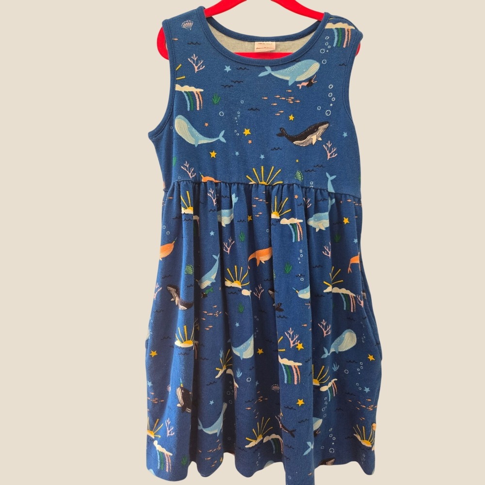 Hanna Andersson Blue Whale Rainbow Sleeveless Pocket Play Dress Kids 6-7 120cm
